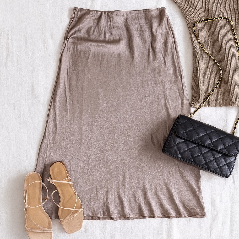 ARITZIA Babaton Satin High Waisted Midi Slip Skirt 8